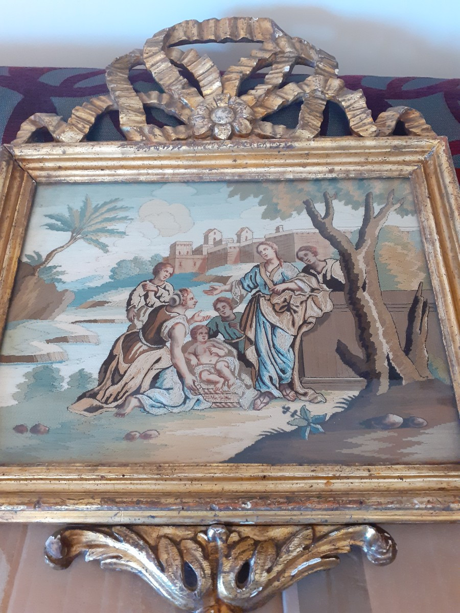 Paire de broderies au fils collées, Italie XVIII siècle
