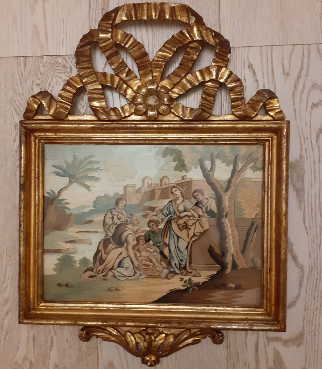 Paire de broderies au fils collées, Italie XVIII siècle