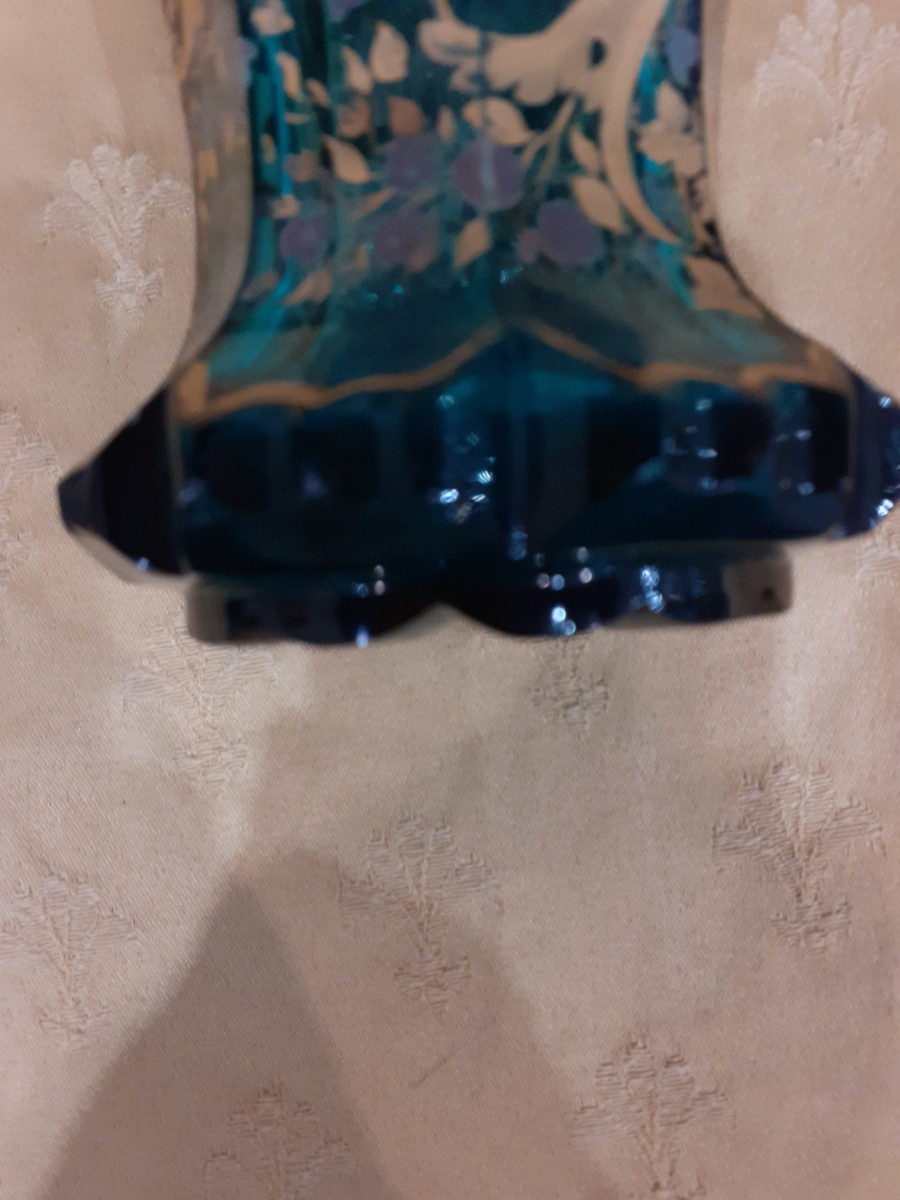 Verre de Boheme vert avec decorations en émail  doré, XIX siècle-photo-2