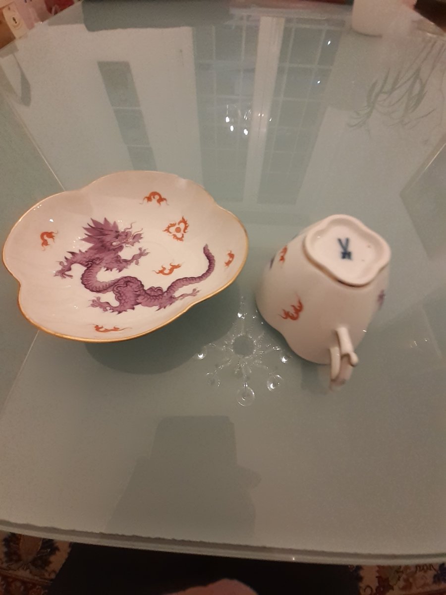 Charmante Tasse Et Souscoupe En Porcelain Meissem.  XIX si+cle-photo-2