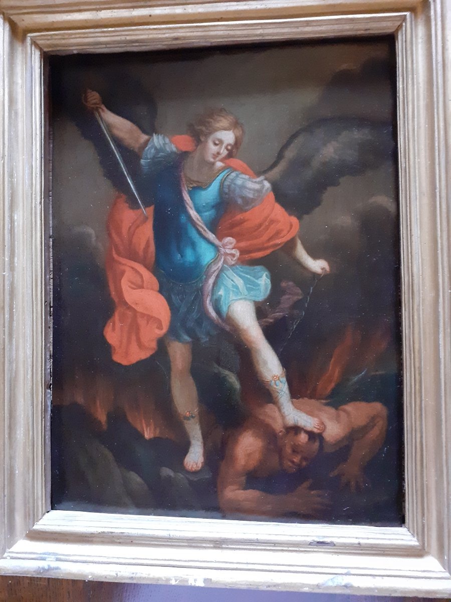 Saint Michel  Archange, huile sur cuivre, Italie, XVIII siècle