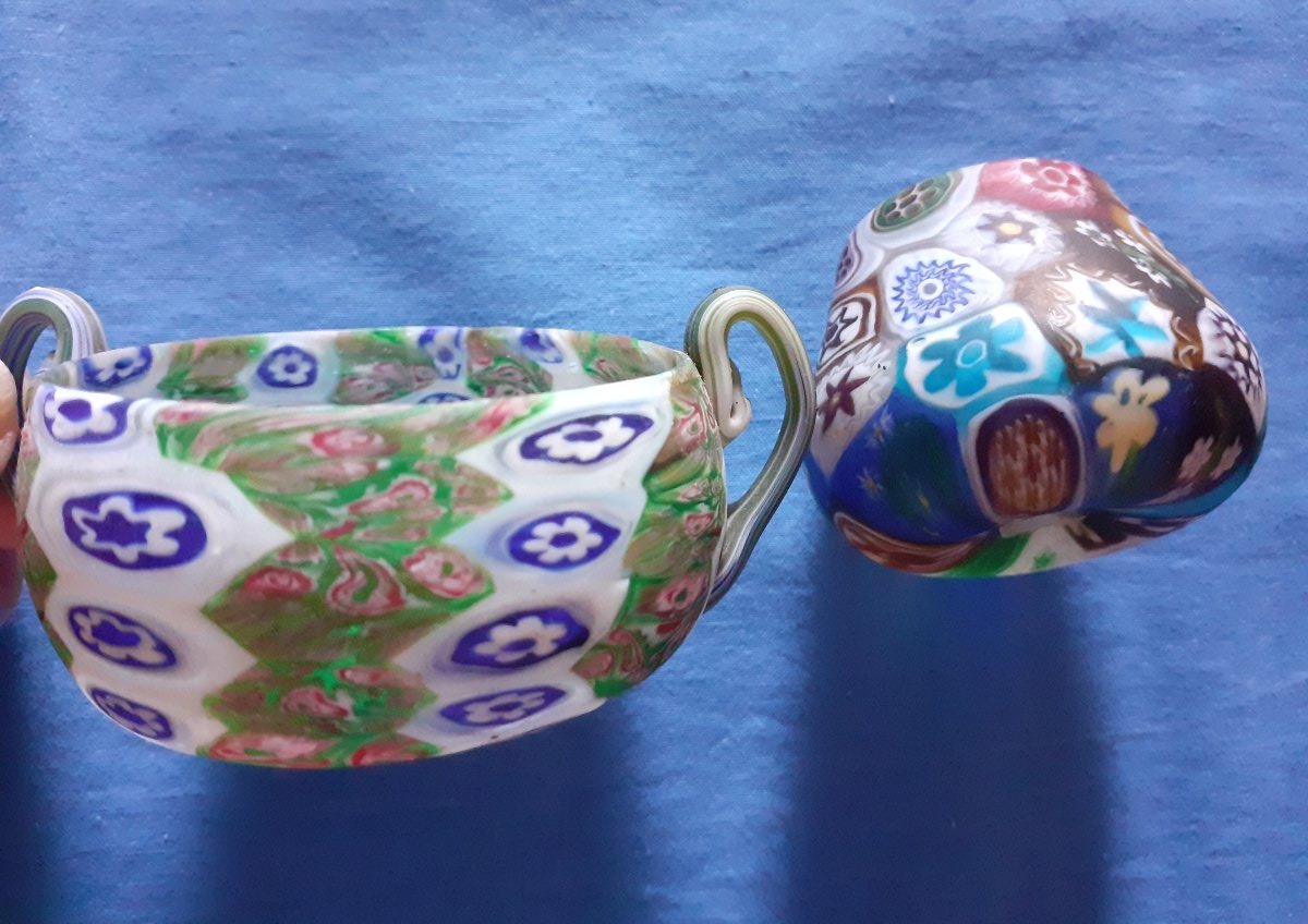 Deux petits objects millefiori (murrina), verrerie Fratelli Toso Venise 1910