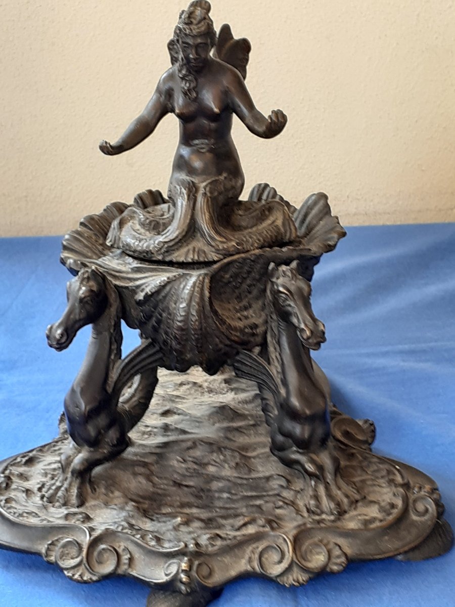 Novelty  Bronze Inkwell With A Classical  Subject,italy, About 1840