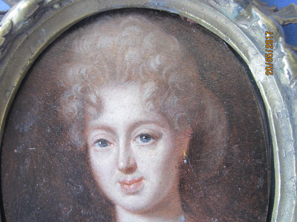 Ecole Française, Miniature Portrait Sur Cuivre d'Une Dame, XVIIIe-photo-2