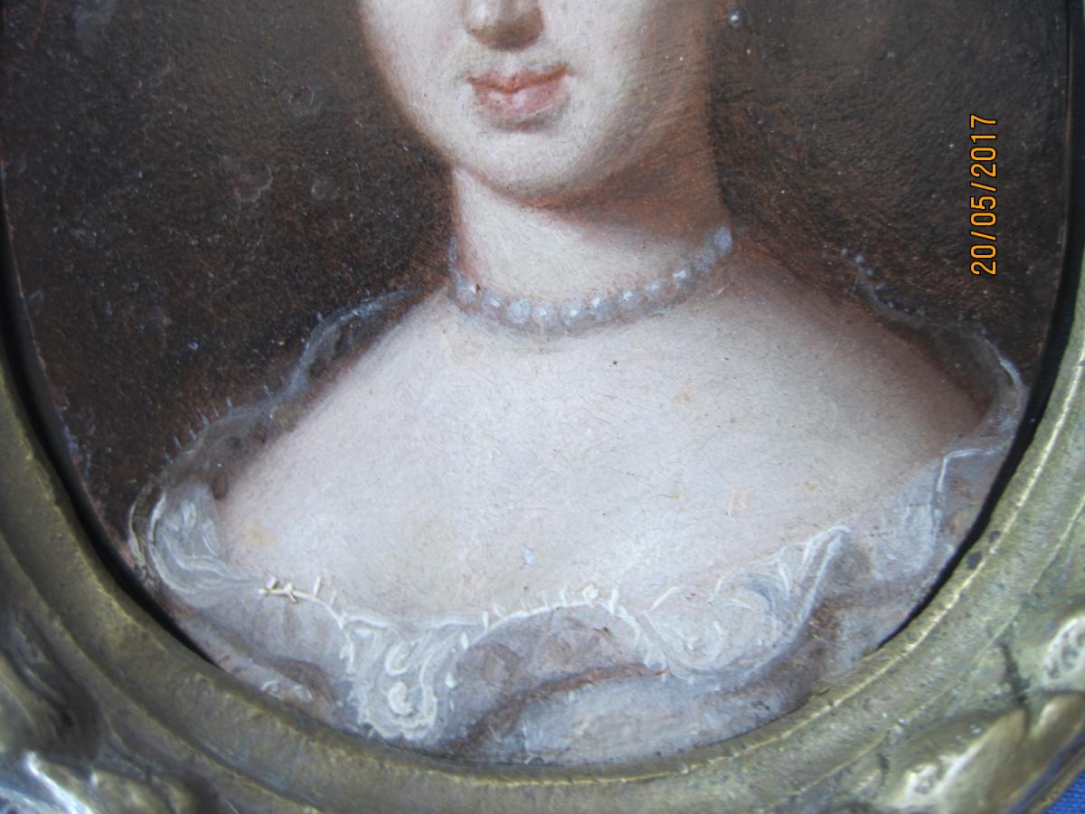 Ecole Française, Miniature Portrait Sur Cuivre d'Une Dame, XVIIIe-photo-3