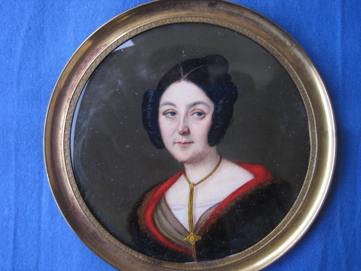 Portrait Miniature d'Une Femme,ècole Italienne, XIXe