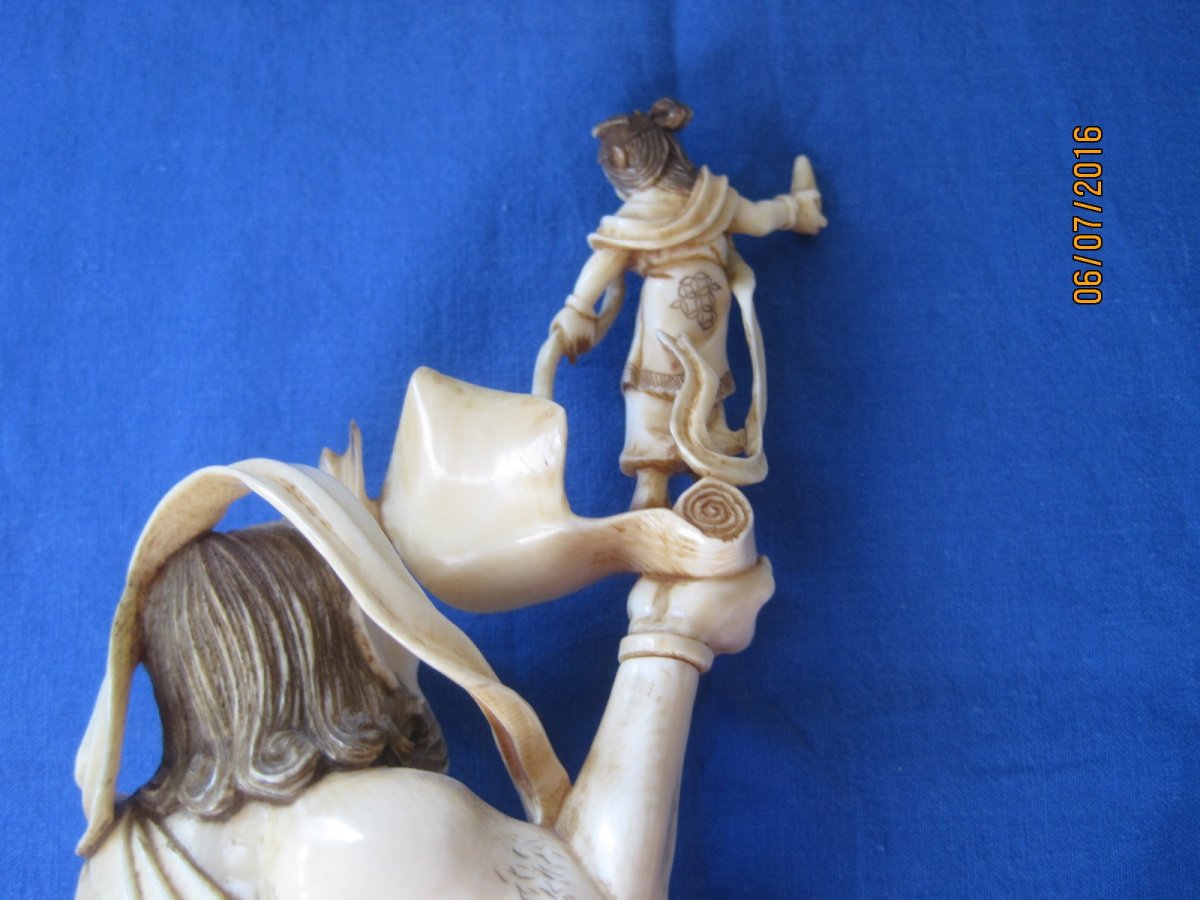 Okimono In Ivory Representing An Allegorical Or Religious Figure, Signed, Early Twentieth Century.  With Cites-photo-4