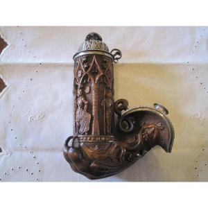 Grande Pipe En Bois Et Argent Neo-gotique, Engleterre, 19ème Siècle