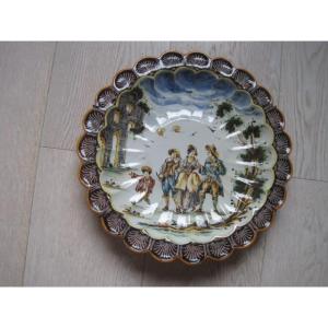 Grande Assiette  en ceramique au  dècor à la "Boselli", Albisola, Italie 1930-1940