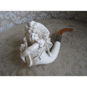Meerschaum Pipe Representing A Young Girl Holding A Toy, England 1876