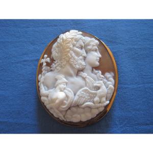  Shell Broach/ Pendant Carved  With Mythological Profiles, Itay Early 20th Century/