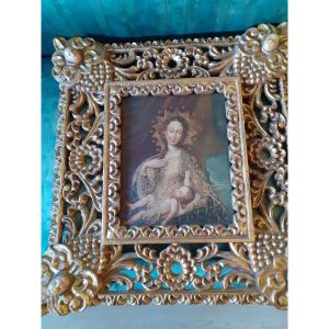 Spanish Or  South American School, Oil On Canvas, Madonna And Child, 19th Cntury