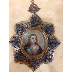 Jeune Jesus, huile on cuivre in a cadre  en bronze ornè, Italie,  fin du XVIII siècle