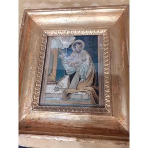 Broderie aux fils collés sur soie, Italie début XIX siècle