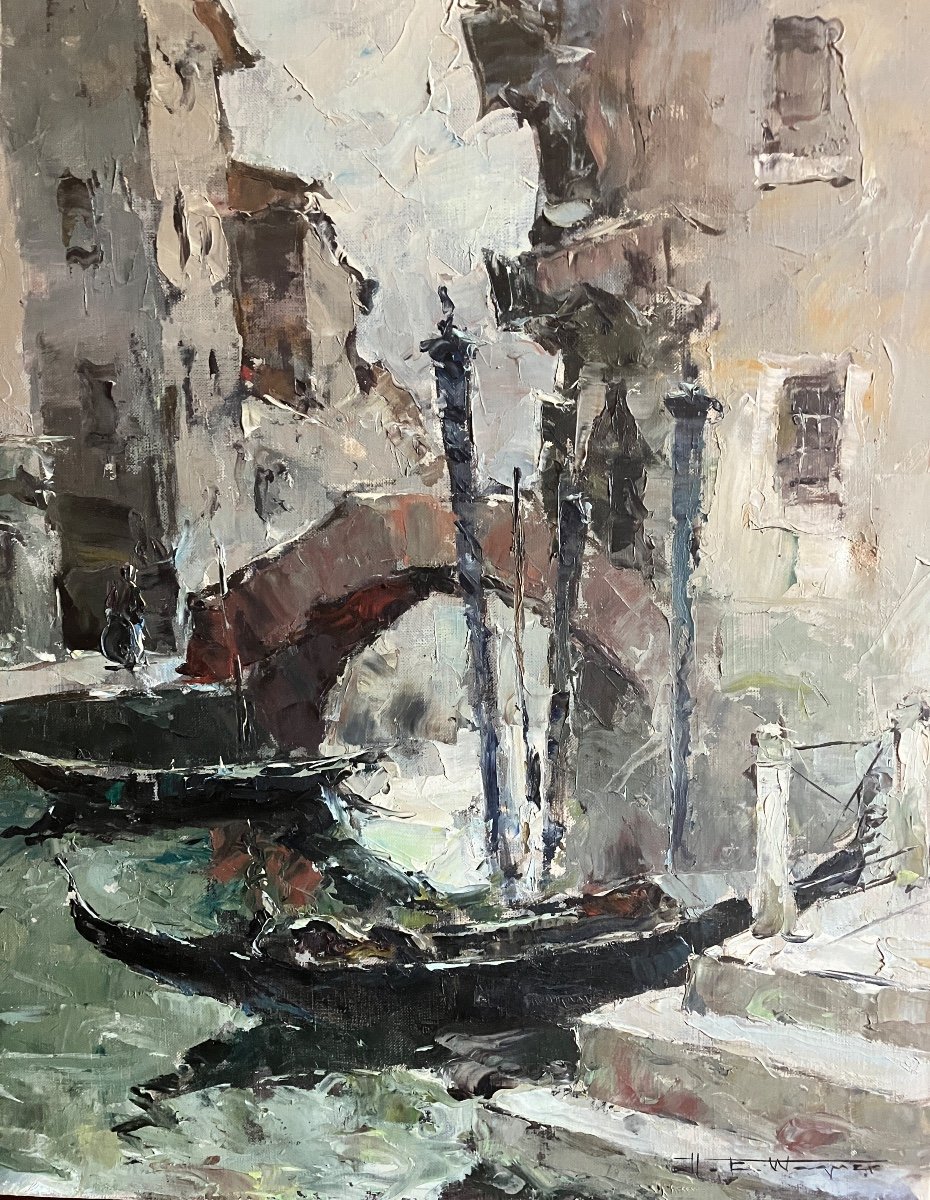 H.E. Wagner (xxe) « vue D’un Canal à Venise ». Huile Sur Toile.
