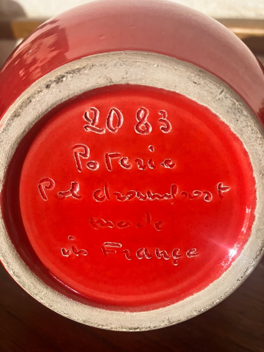 Pol Chambost - Vase Rouge Signé - Céramique -photo-3