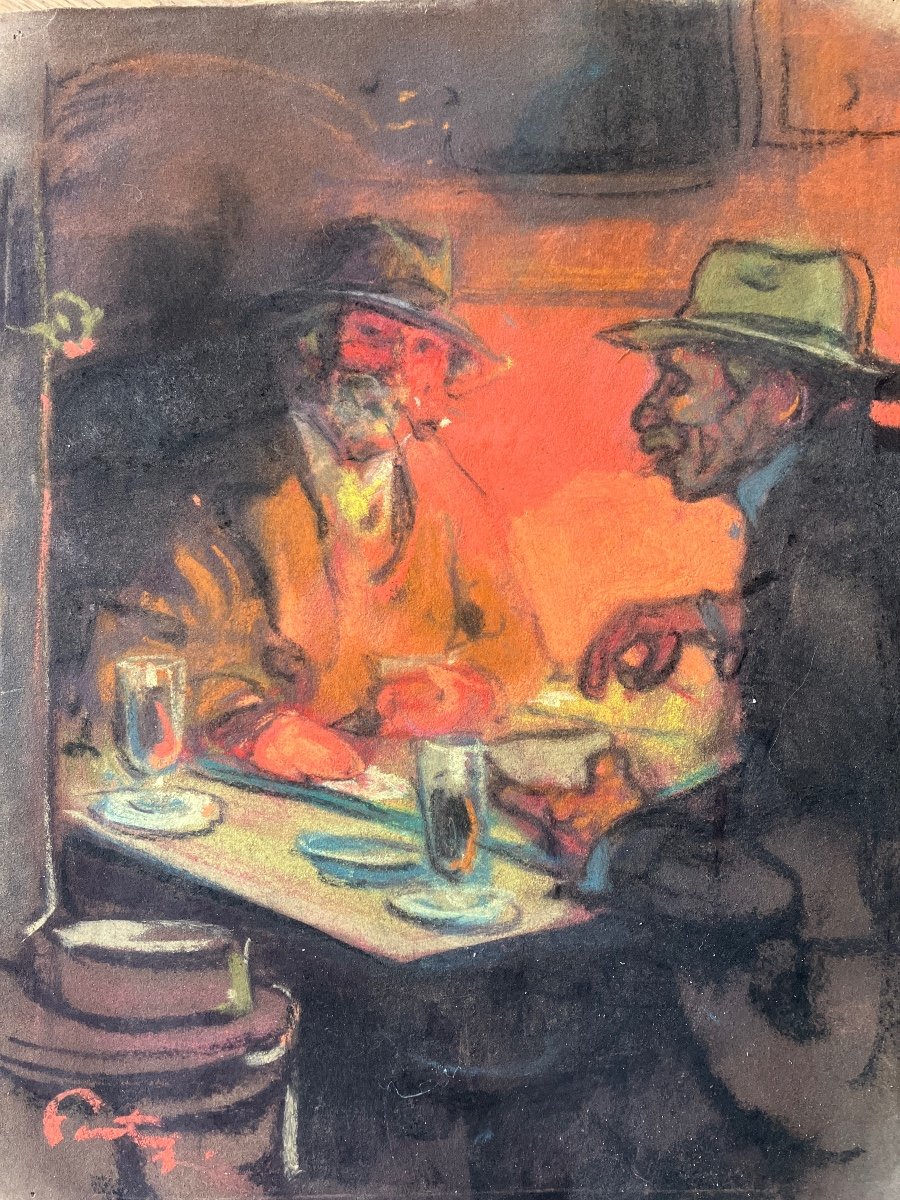 Louis Fortuney 1878-1950 - Pastels - La Partie De Cartes .