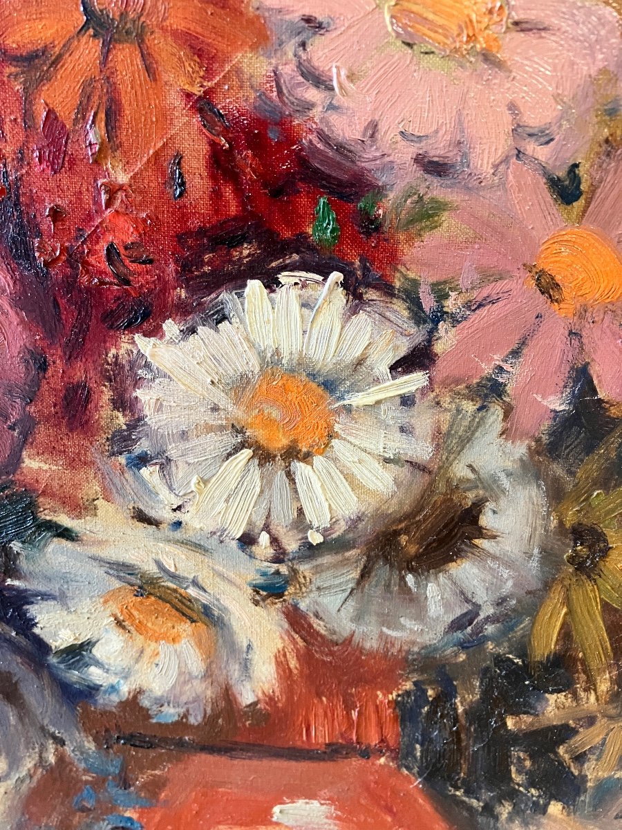 Lucien Fournet 1902-1975 - Huile Sur Toile - Bouquet Champêtre - 46x55 Cm-photo-3
