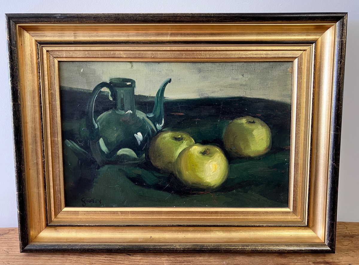 Nature Morte Aux Pommes -1958 - Signée Guiot - Huile Sur Toile.-photo-2