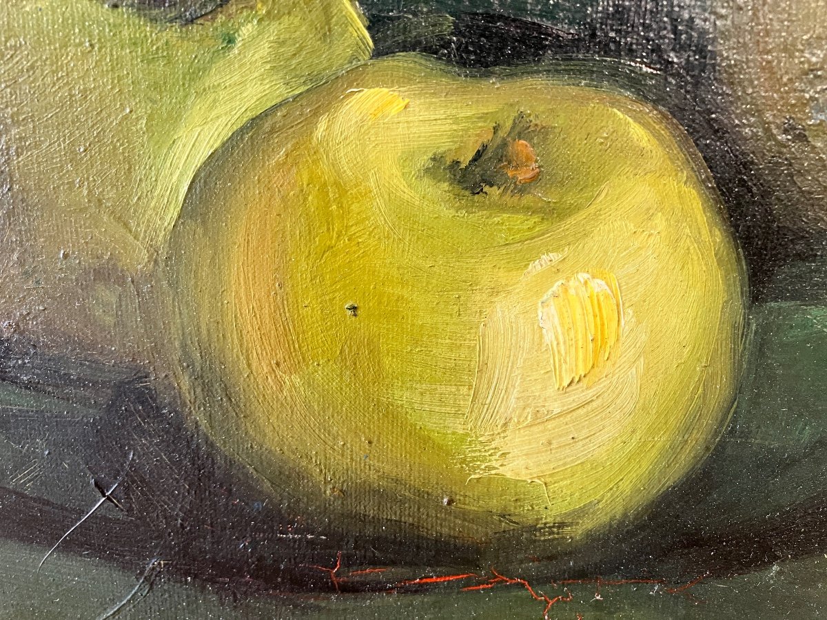 Nature Morte Aux Pommes -1958 - Signée Guiot - Huile Sur Toile.-photo-1