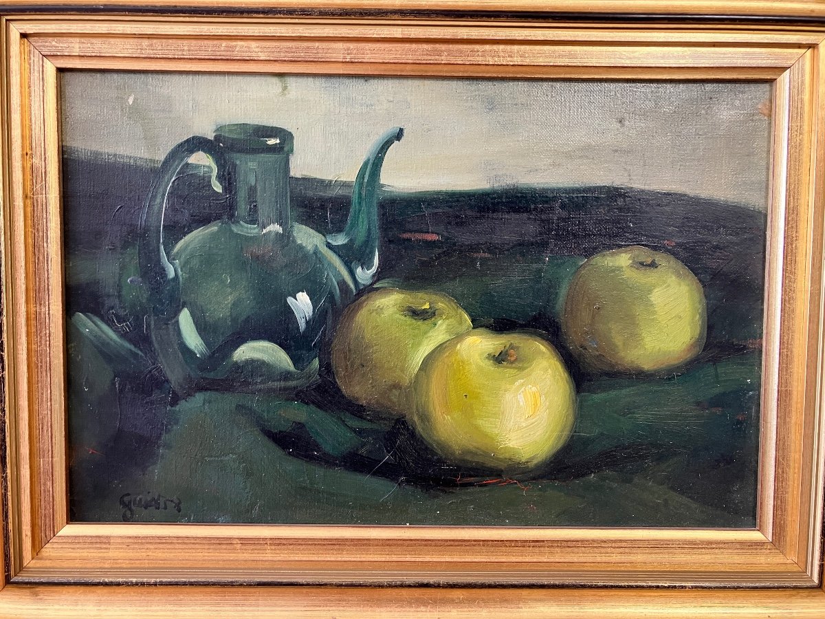 Nature Morte Aux Pommes -1958 - Signée Guiot - Huile Sur Toile.-photo-4