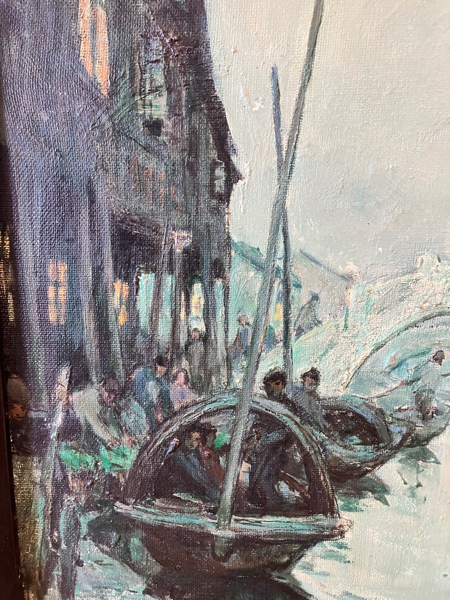 Pan Shixun - Crépuscule Sur Le Canal - Huile Sur Toile 1986  潘世勋-photo-4