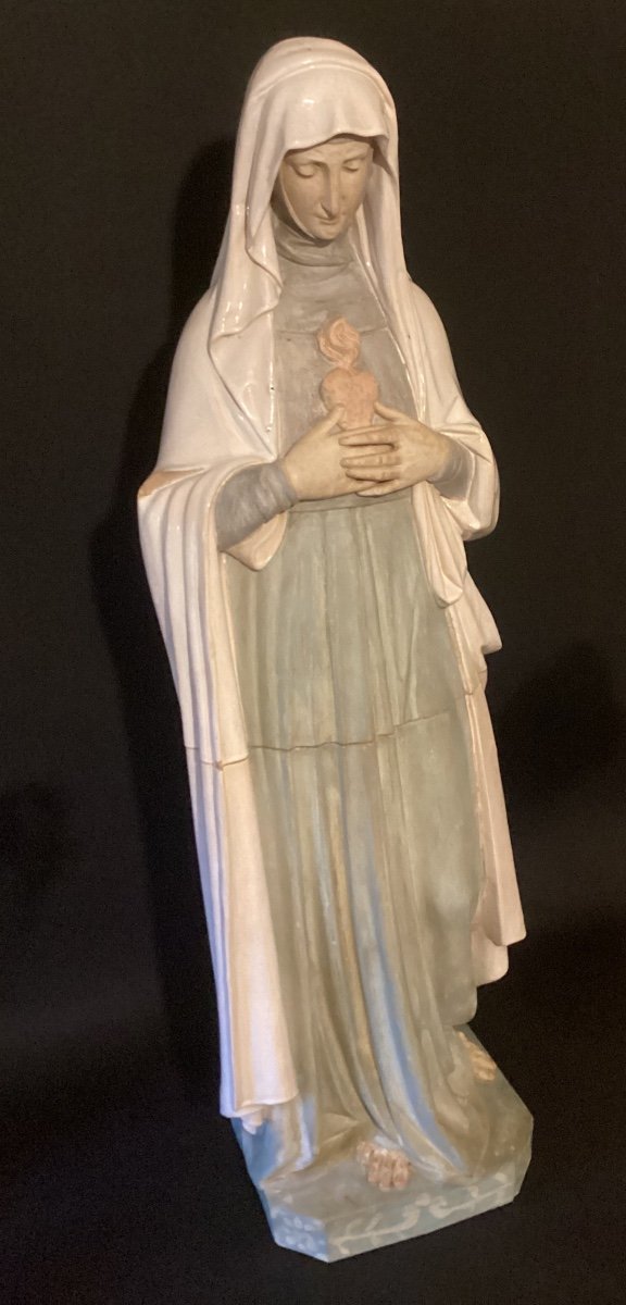  Cœur Immaculé De La Vierge Marie - Grande Sculpture émaillée 108 Cm - Signée Et Datée 1880 -photo-3