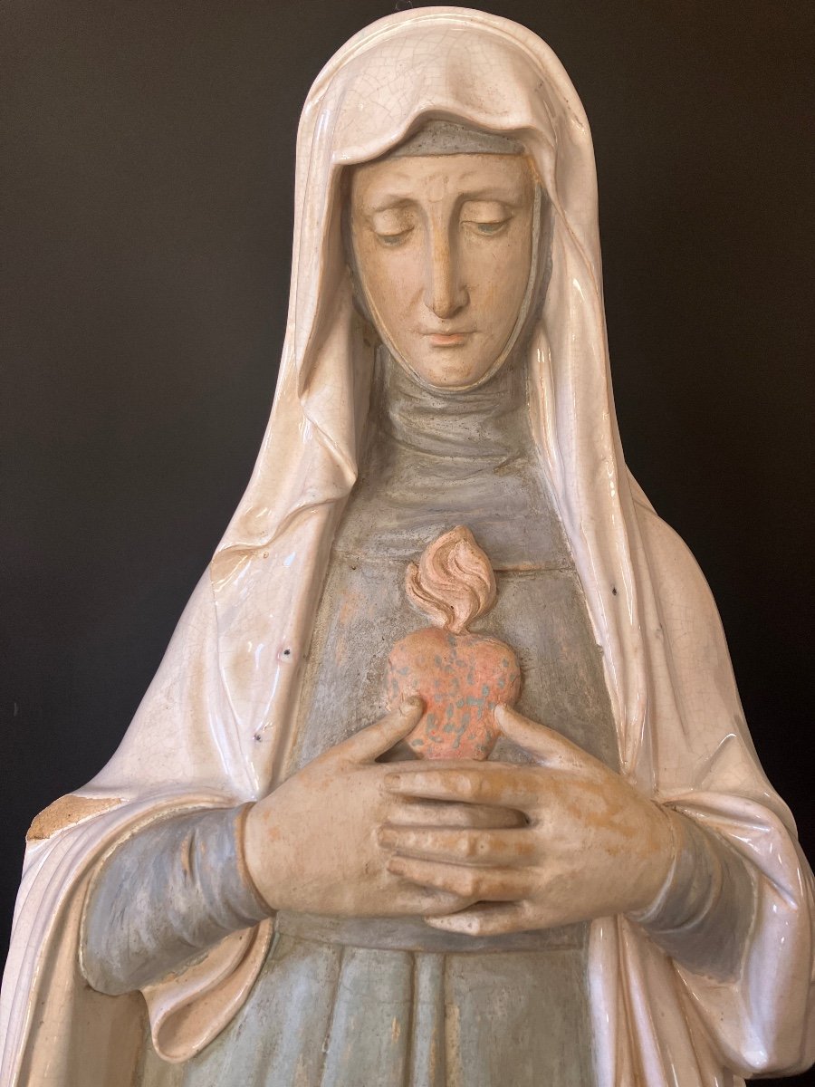  Cœur Immaculé De La Vierge Marie - Grande Sculpture émaillée 108 Cm - Signée Et Datée 1880 -photo-2
