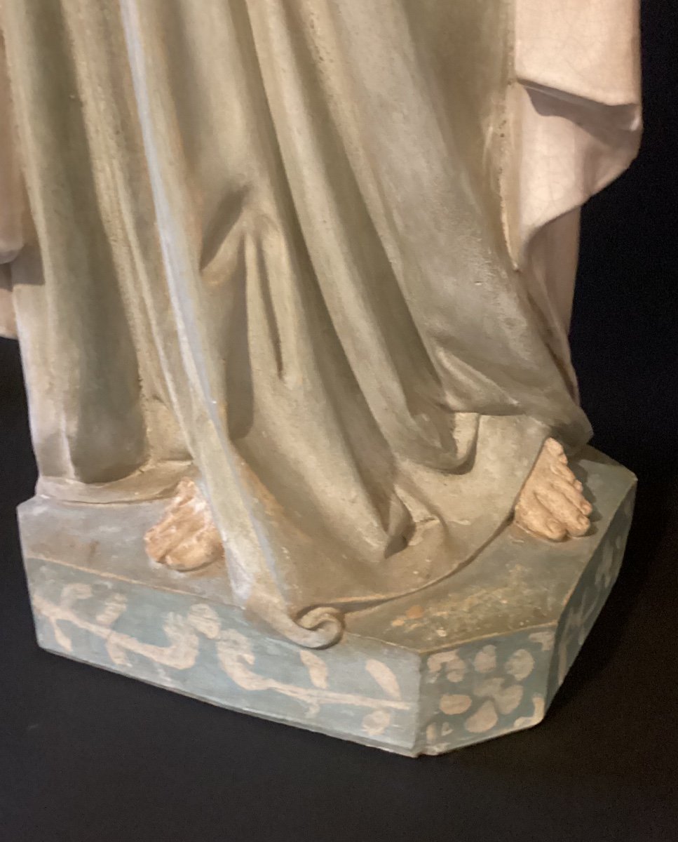 Sacred Heart Of The Virgin Mary - Large Enameled Sculpture 108 Cm - Signed And Dated 1880-photo-2