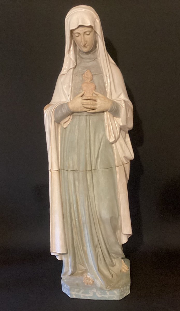  Cœur Immaculé De La Vierge Marie - Grande Sculpture émaillée 108 Cm - Signée Et Datée 1880 