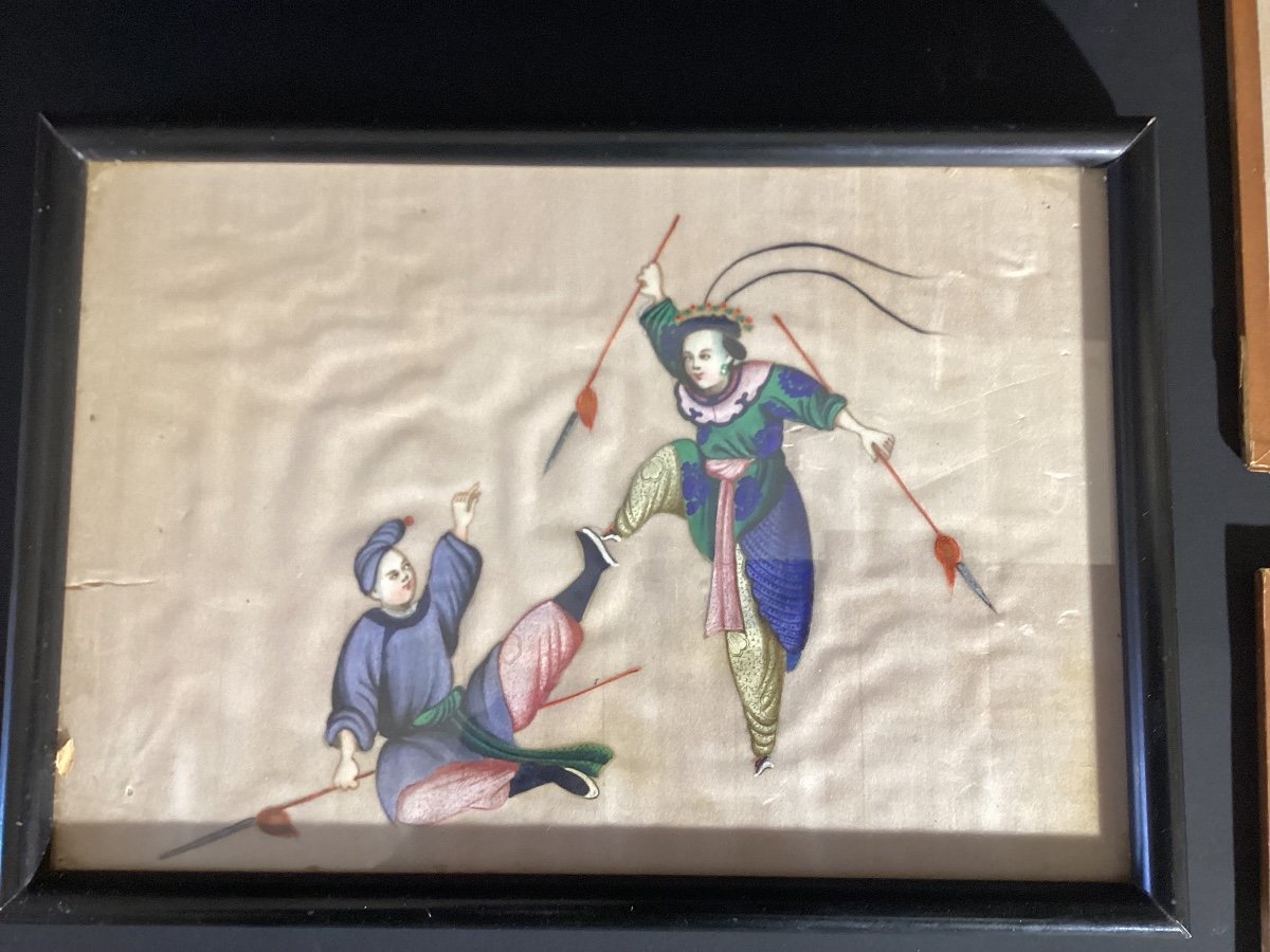 China - Series Of 5 Gouaches On Rice Paper Dealing With Martial Arts - Late 19th-photo-4