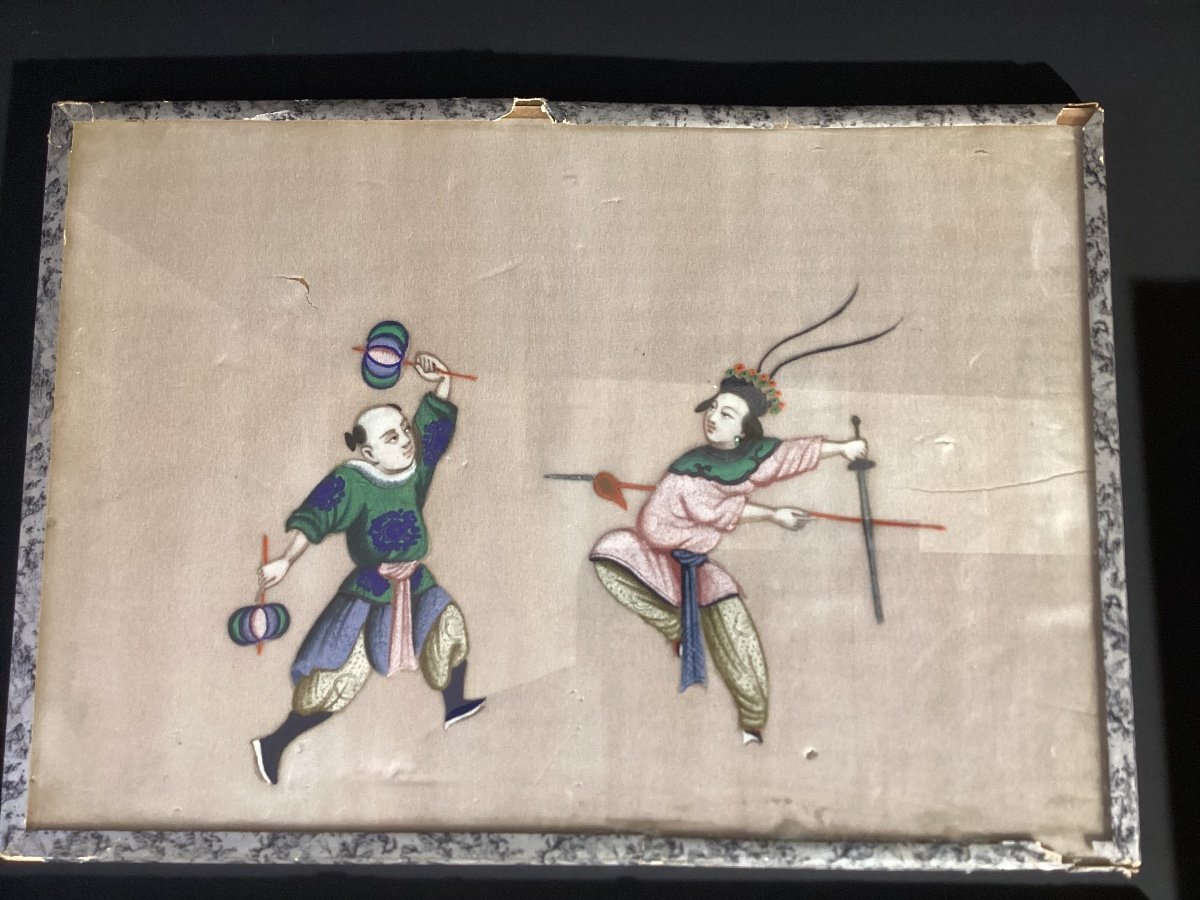 China - Series Of 5 Gouaches On Rice Paper Dealing With Martial Arts - Late 19th-photo-1