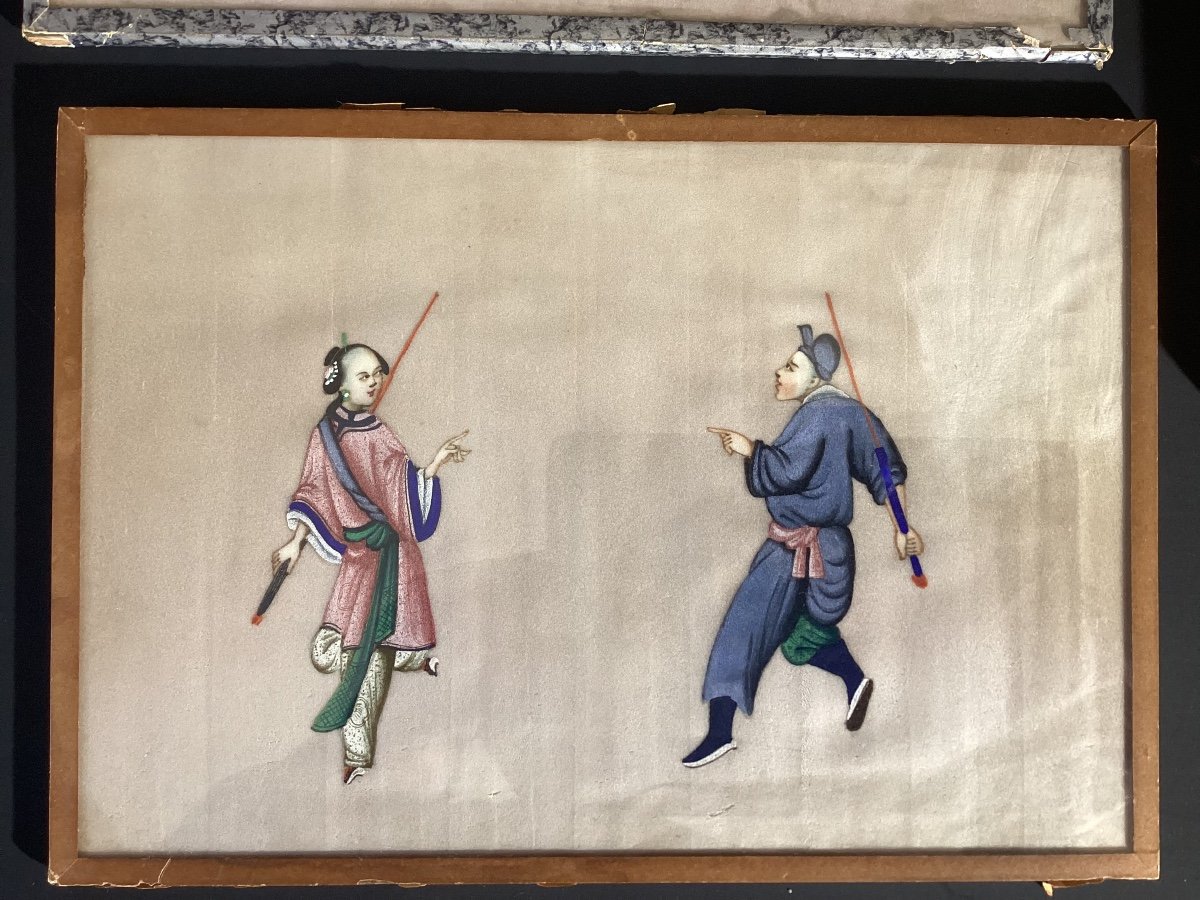 China - Series Of 5 Gouaches On Rice Paper Dealing With Martial Arts - Late 19th-photo-2