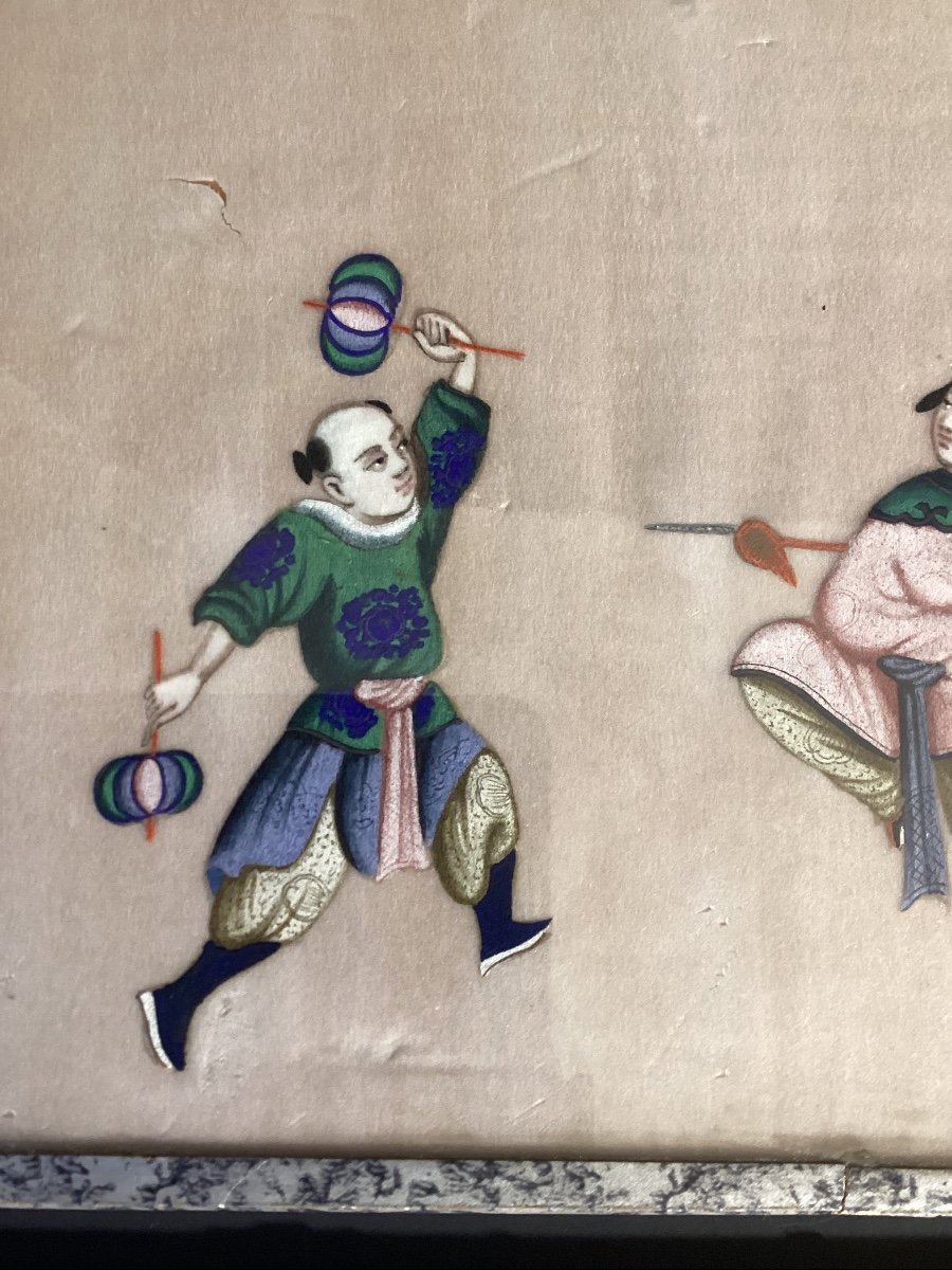 China - Series Of 5 Gouaches On Rice Paper Dealing With Martial Arts - Late 19th-photo-7