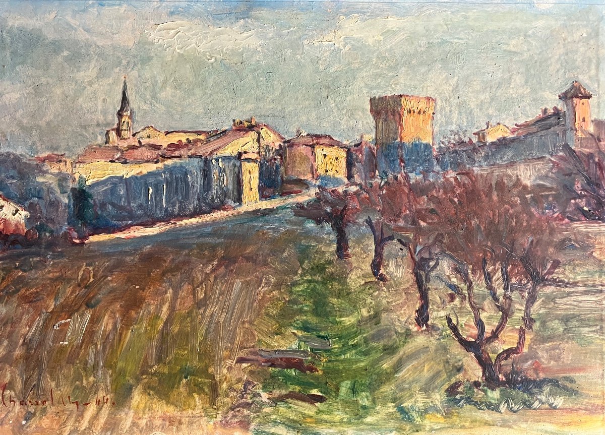 Charles Marie Auguste Charrol (20th) - Carpentras 1944 Gard - Oil On Cardboard-photo-2