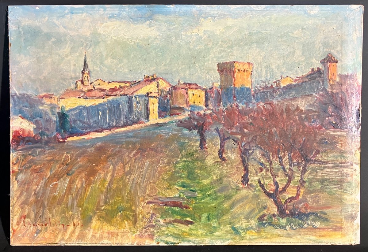 Charles Marie Auguste Charrol (20th) - Carpentras 1944 Gard - Oil On Cardboard
