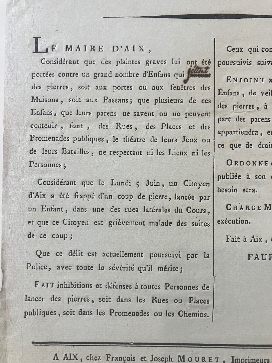 Placard / Affiche 1er Empire - Contre Ceux Qui Lancent Des Pierres … Aix-en-provence 1809-photo-4