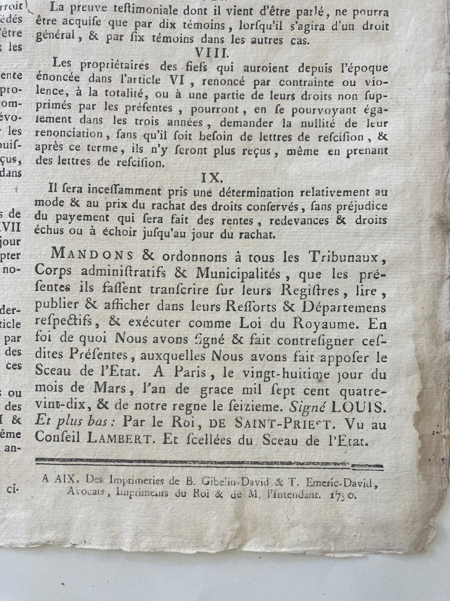 Placard / Affiche - Révolution Française - Abolition Des Droits Féodaux 15 Mars 1790 -photo-3