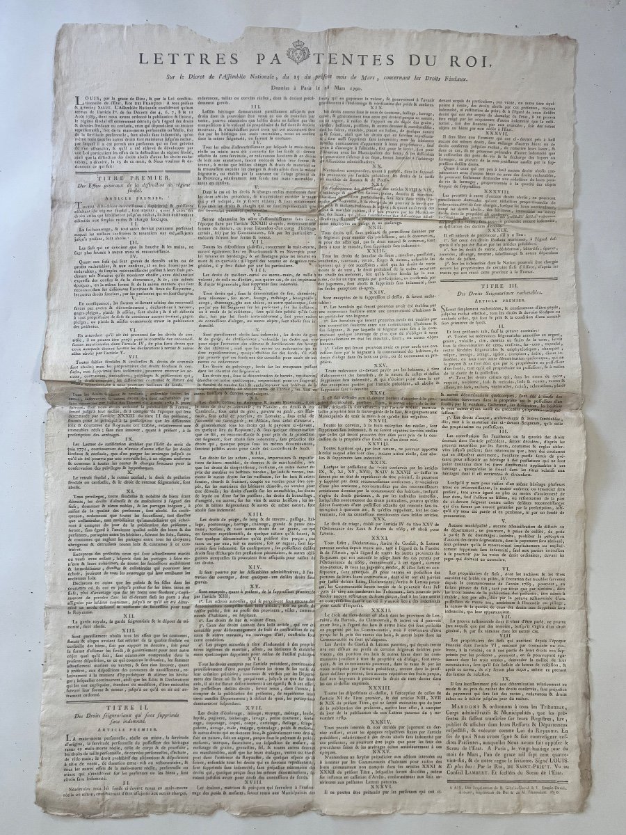 Placard / Affiche - Révolution Française - Abolition Des Droits Féodaux 15 Mars 1790 