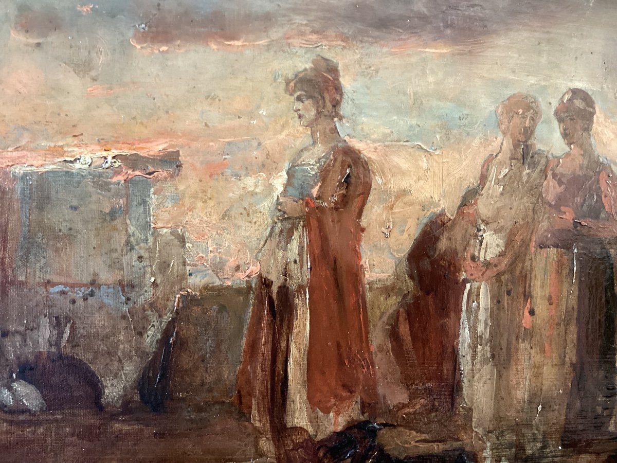 Théodore Dupeyron XIXe - Scène à L’antique - Huile Sur Toile - -photo-3