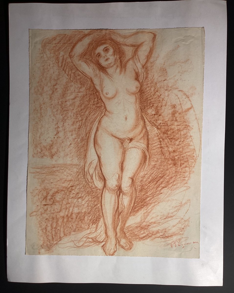 Paul Paquereau 1871-1950 Sanguine - Female Nude - 53 X40 Cm-photo-2
