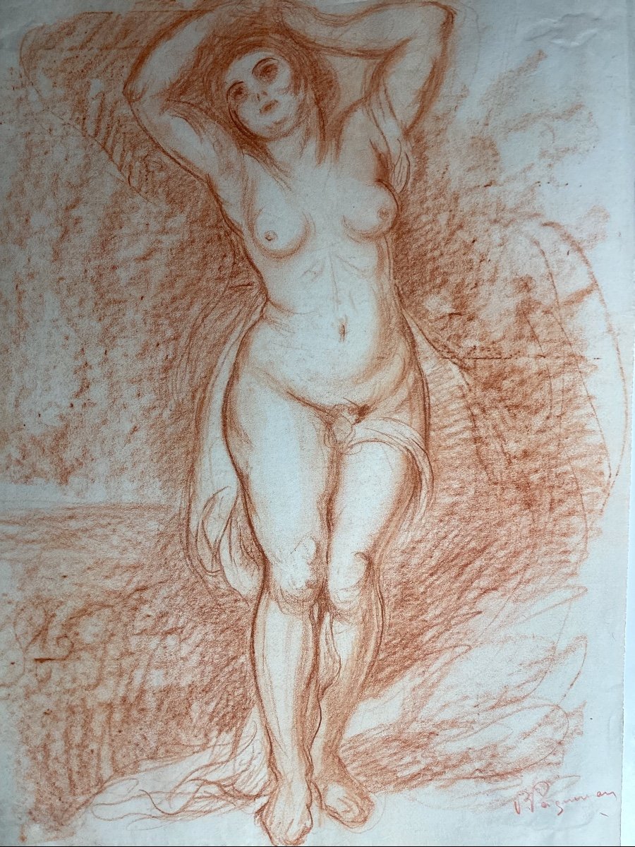 Paul Paquereau 1871-1950 Sanguine - Female Nude - 53 X40 Cm
