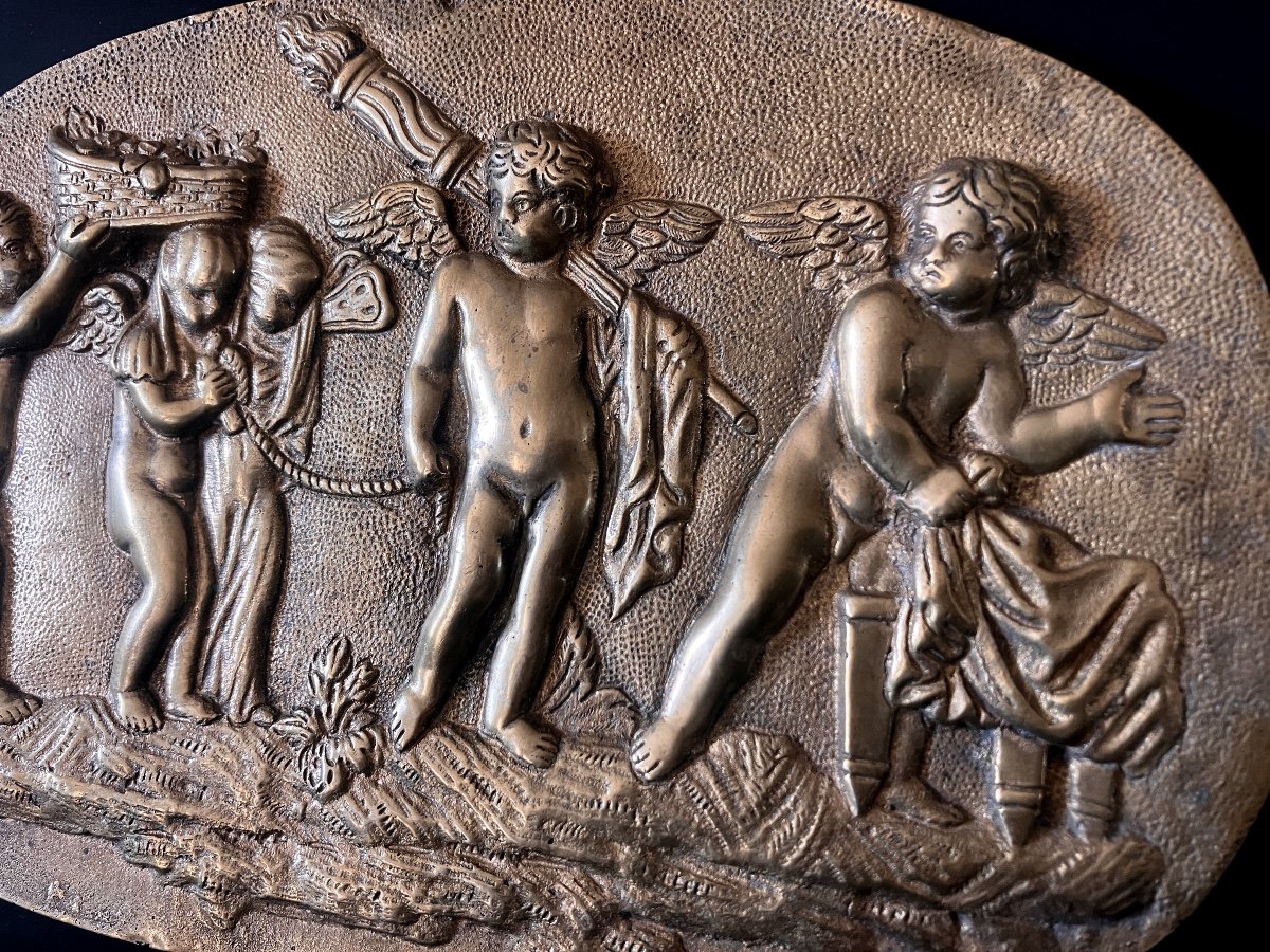 Bas-relief En Bronze -  Amour Guidant Un Couple à L’autel - Mariage - Puttis - XIXe-photo-2