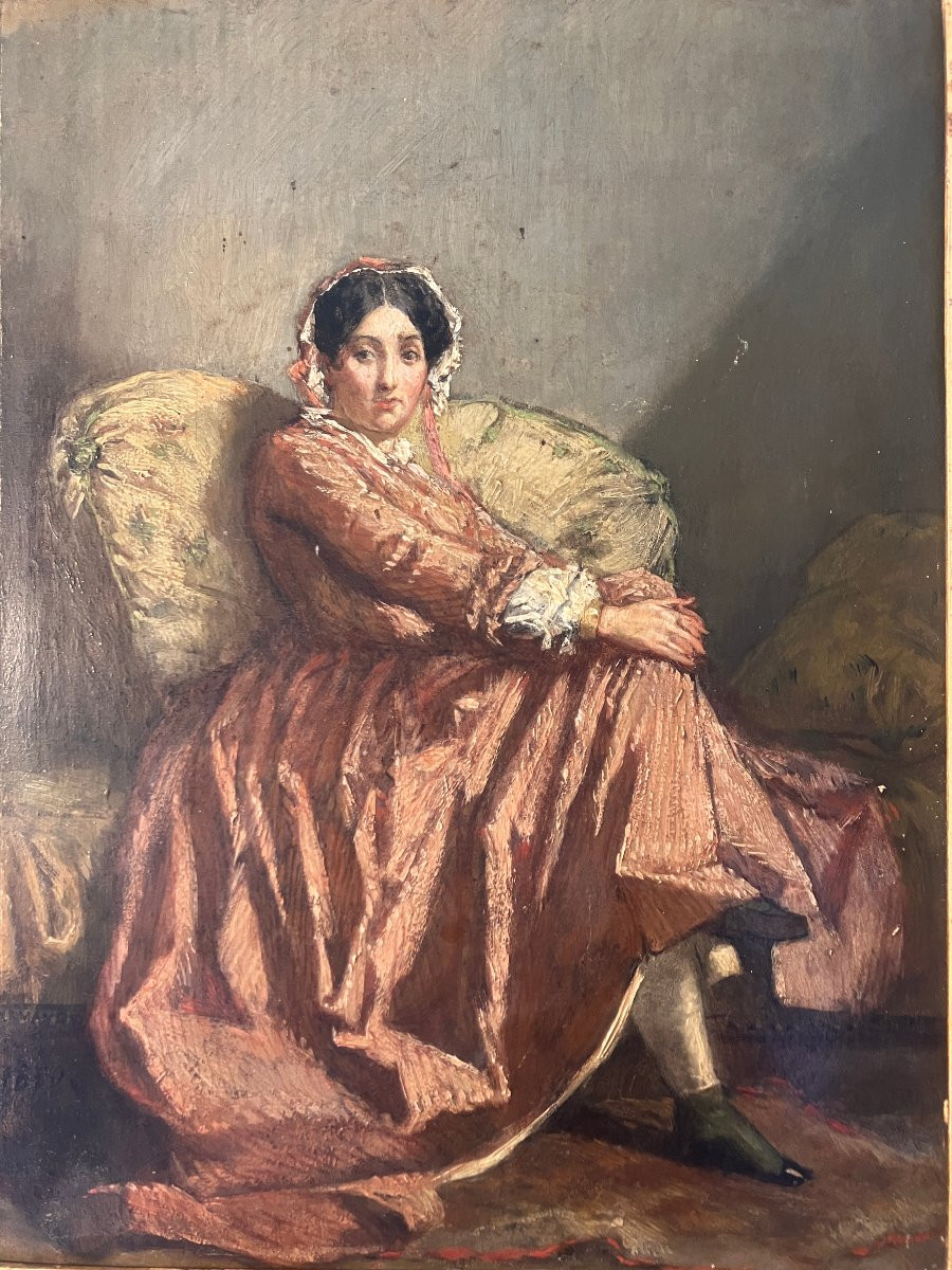Portrait de Georges Sand par Charles Edouard Armand-Dumaresq - Huile sur panneau  daté 1850-photo-2