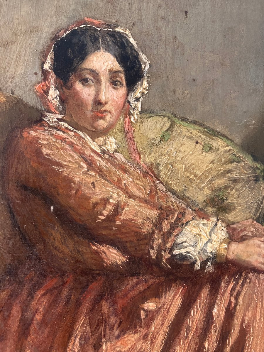 Portrait de Georges Sand par Charles Edouard Armand-Dumaresq - Huile sur panneau  daté 1850-photo-5