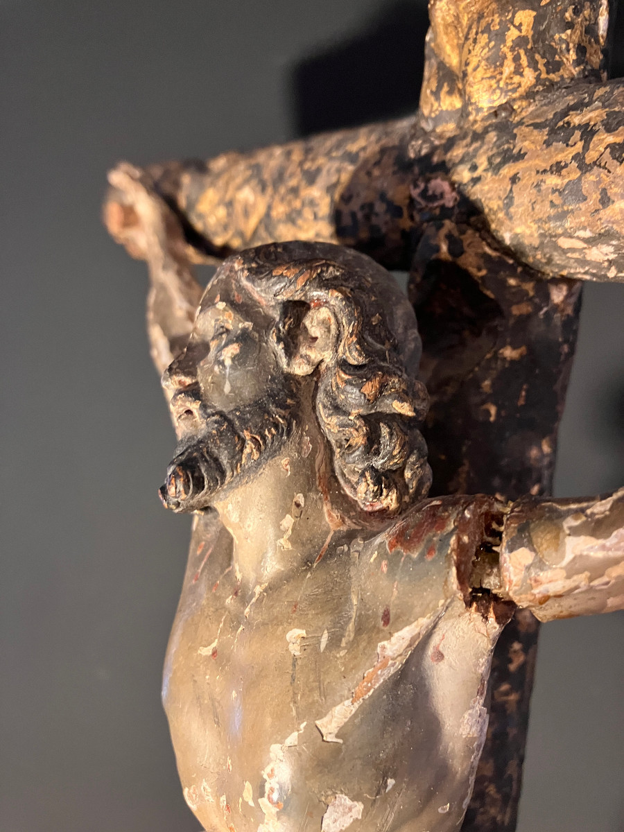 Christ Carved In Polychrome Wood - 16th-17th Century -photo-4