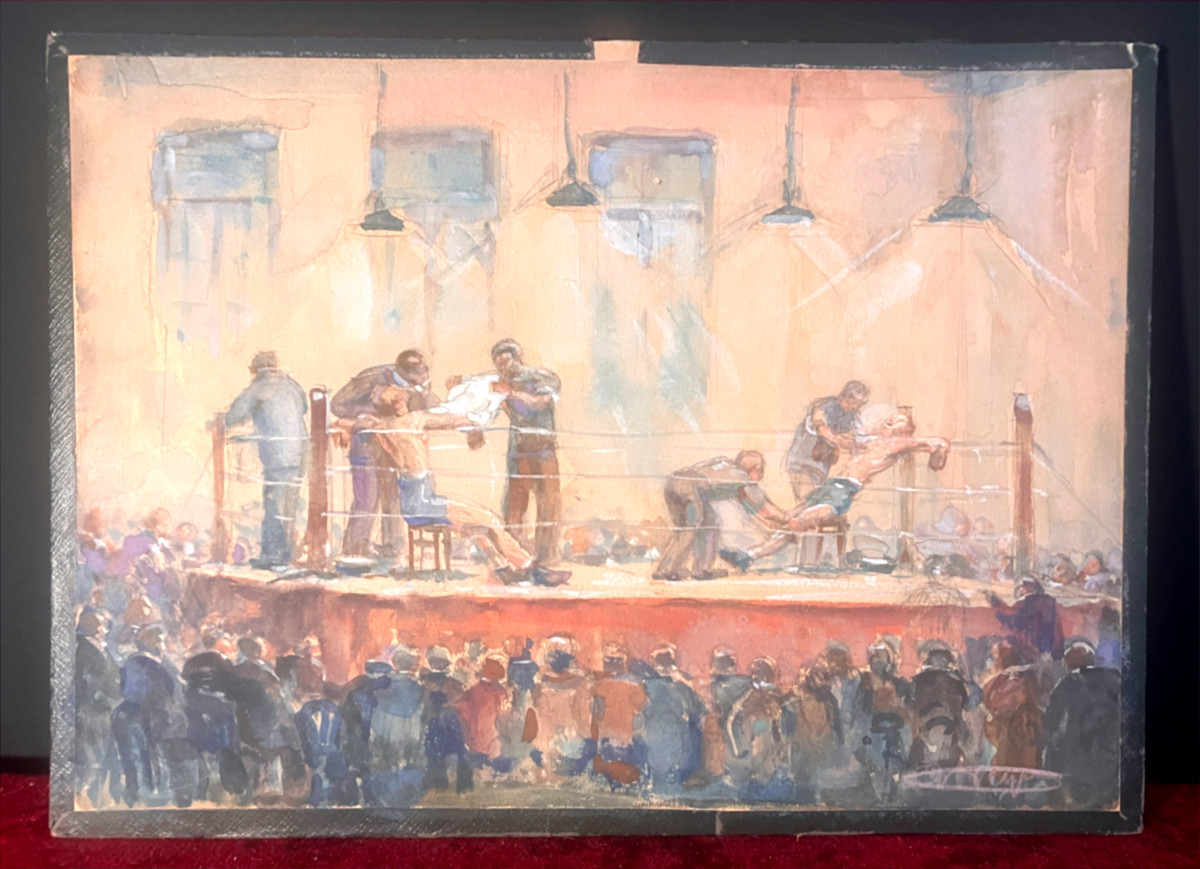 Boxing Fight Scene - 1920-1930 - Signed - Gouache - Paris American Art Cie-photo-2