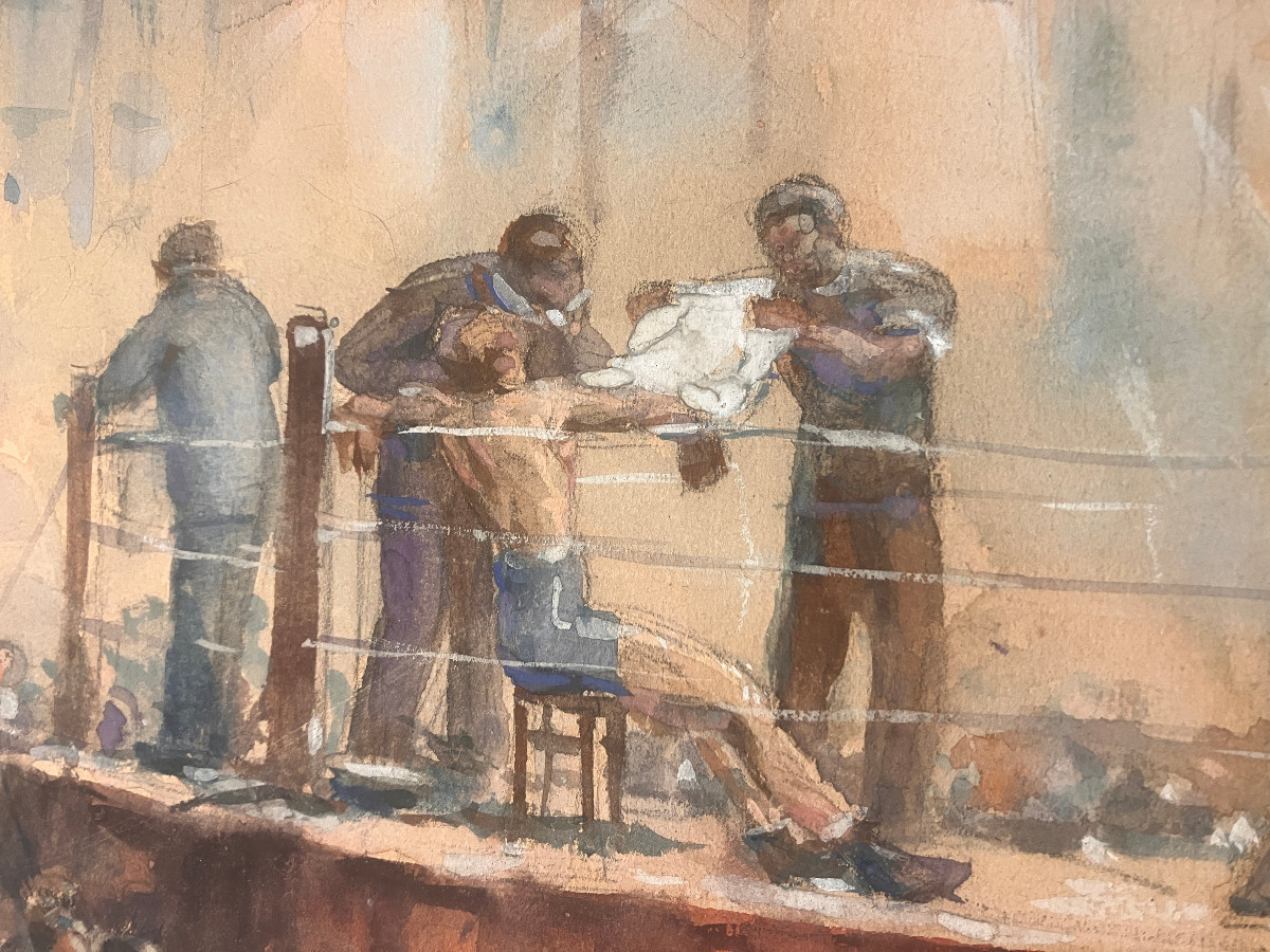 Boxing Fight Scene - 1920-1930 - Signed - Gouache - Paris American Art Cie-photo-3