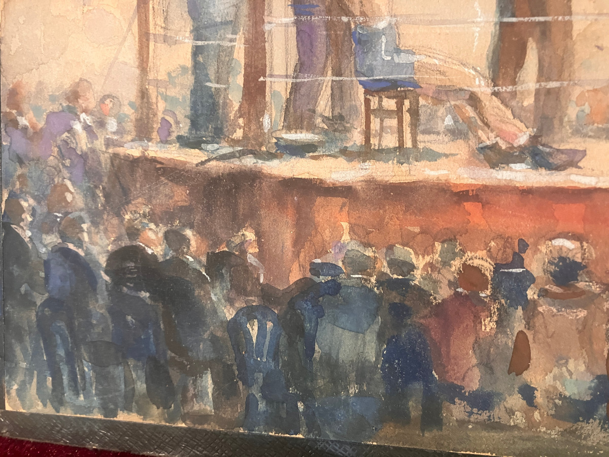 Boxing Fight Scene - 1920-1930 - Signed - Gouache - Paris American Art Cie-photo-1
