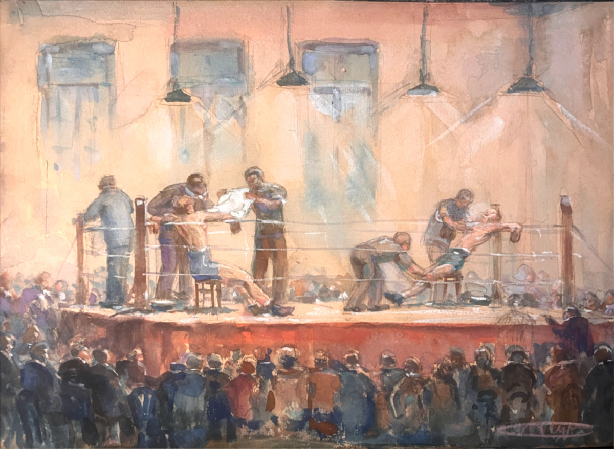 Boxing Fight Scene - 1920-1930 - Signed - Gouache - Paris American Art Cie